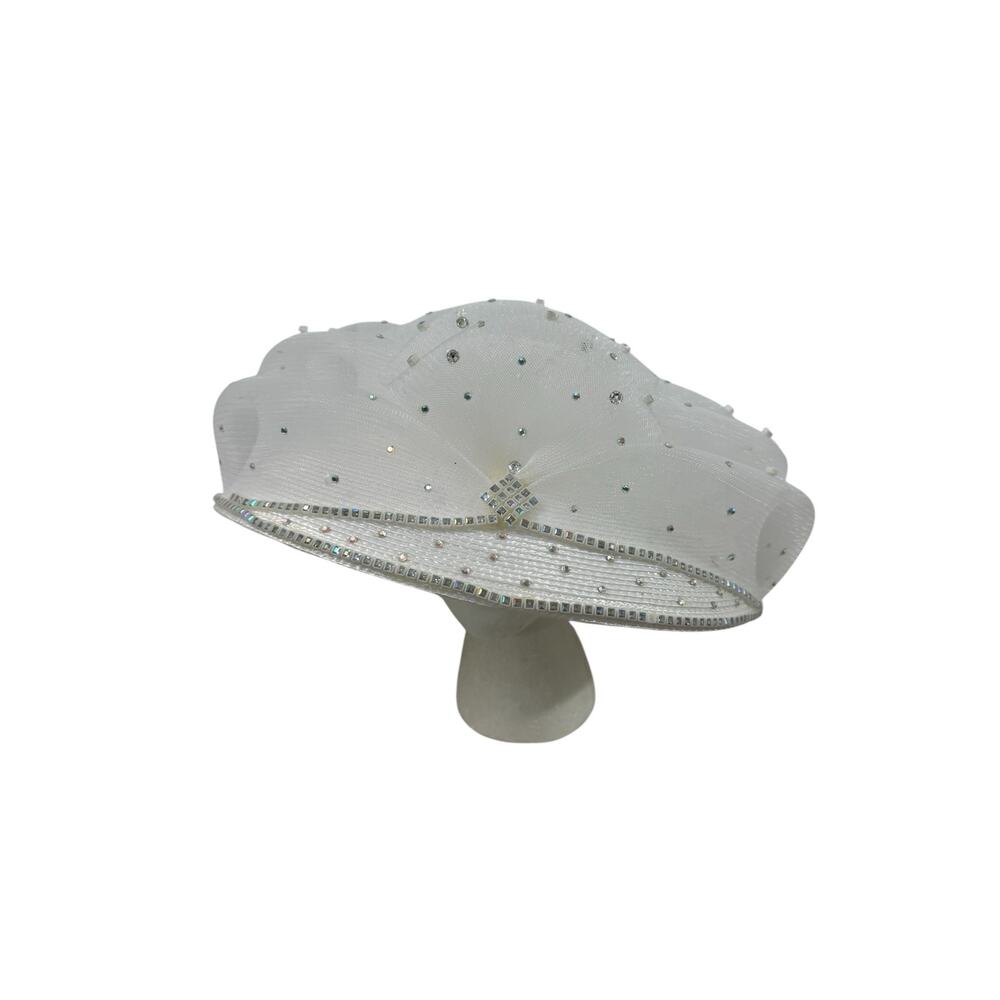 Vintage 1980s Ann MArie Wide Brimmed White Derby Church Formal HAt - Picture 5 of 8